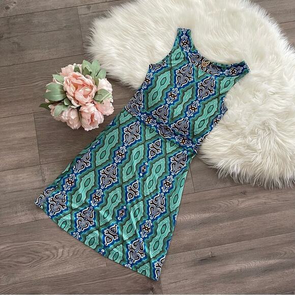 Tory Burch Teal Blue Green Regal Design Round Neck Sheath Dress XS - Picture 3 of 7